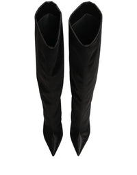 Dolce & Gabbana Black Satin Knee High Stiletto Boots Women's Shoes