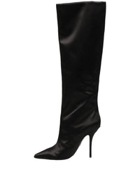 Dolce & Gabbana Black Satin Knee High Stiletto Boots Women's Shoes