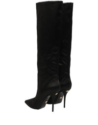 Dolce & Gabbana Black Satin Knee High Stiletto Boots Women's Shoes
