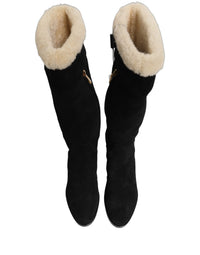 Dolce & Gabbana Suede Leather Knee High Boots Women's Black
