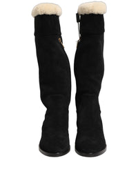 Dolce & Gabbana Suede Leather Knee High Boots Women's Black