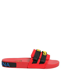 Dolce & Gabbana Dolce & Gabbana Red Neoprene Slides Flats Beachwear Women's Shoes