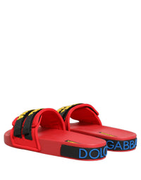 Dolce & Gabbana Dolce & Gabbana Red Neoprene Slides Flats Beachwear Women's Shoes