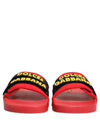 Dolce & Gabbana Dolce & Gabbana Red Neoprene Slides Flats Beachwear Women's Shoes