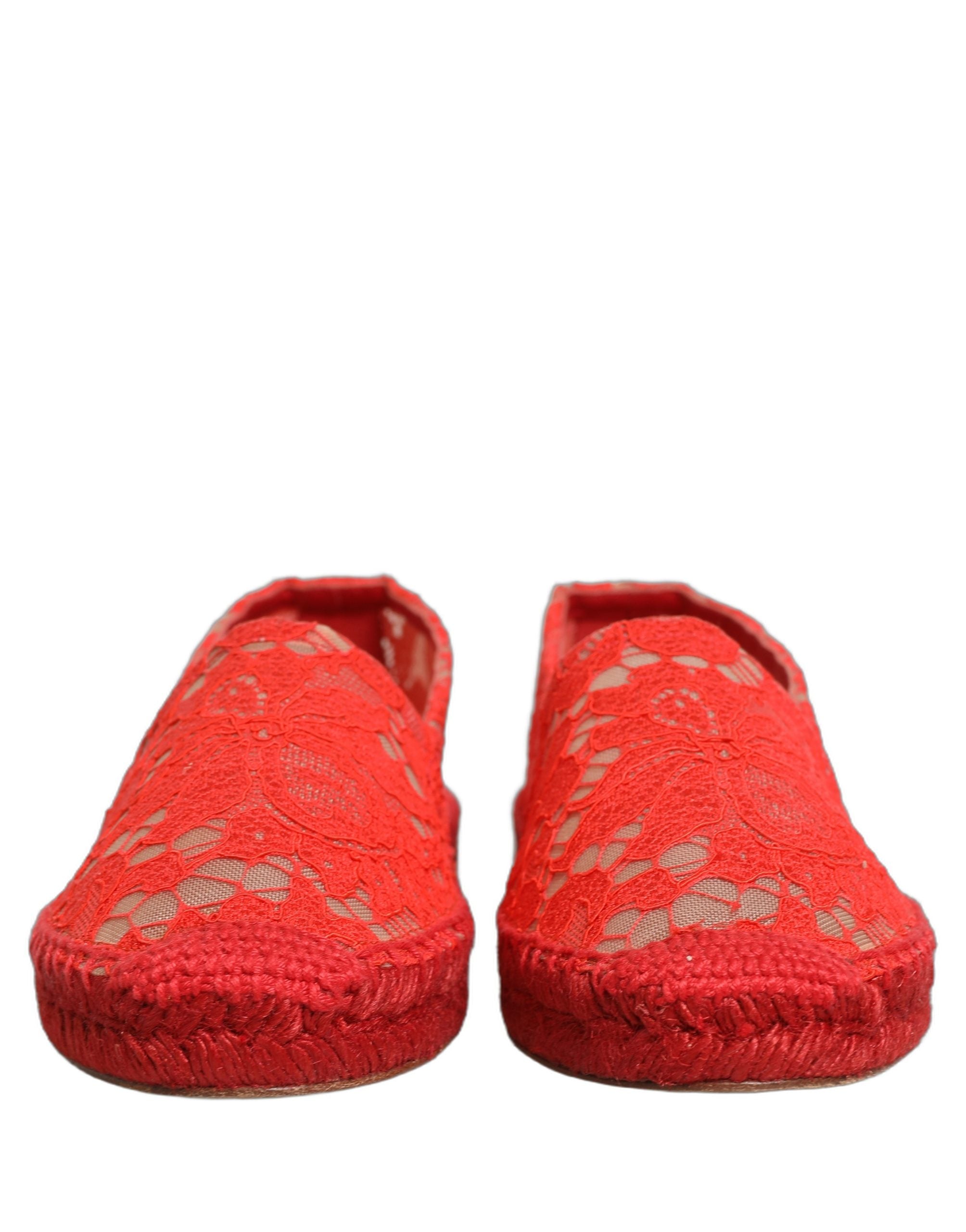 Dolce & Gabbana Dolce & Gabbana Red Taormina Lace Espadrille Flats Women's Shoes