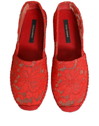 Dolce & Gabbana Dolce & Gabbana Red Taormina Lace Espadrille Flats Women's Shoes