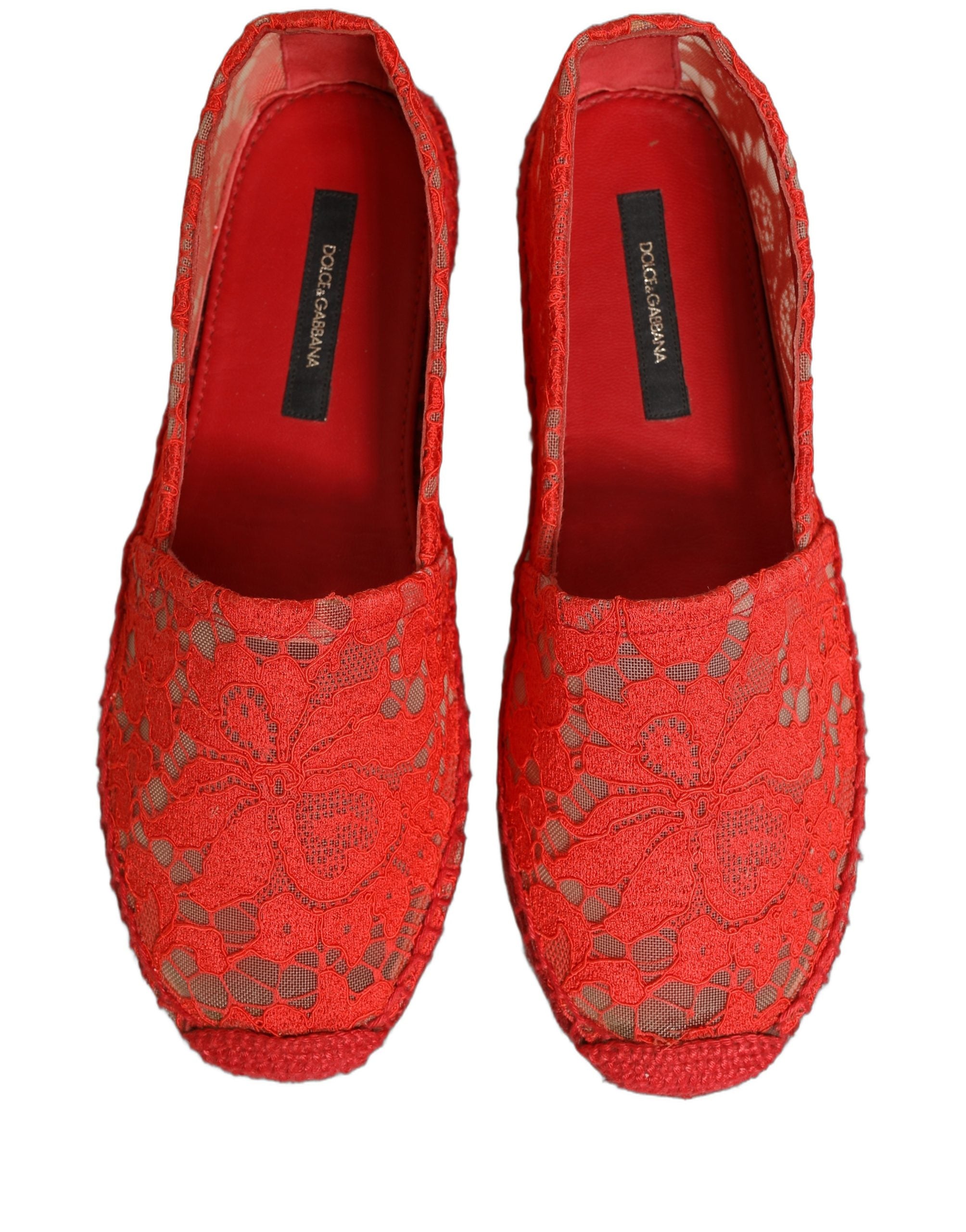 Dolce & Gabbana Dolce & Gabbana Red Taormina Lace Espadrille Flats Women's Shoes