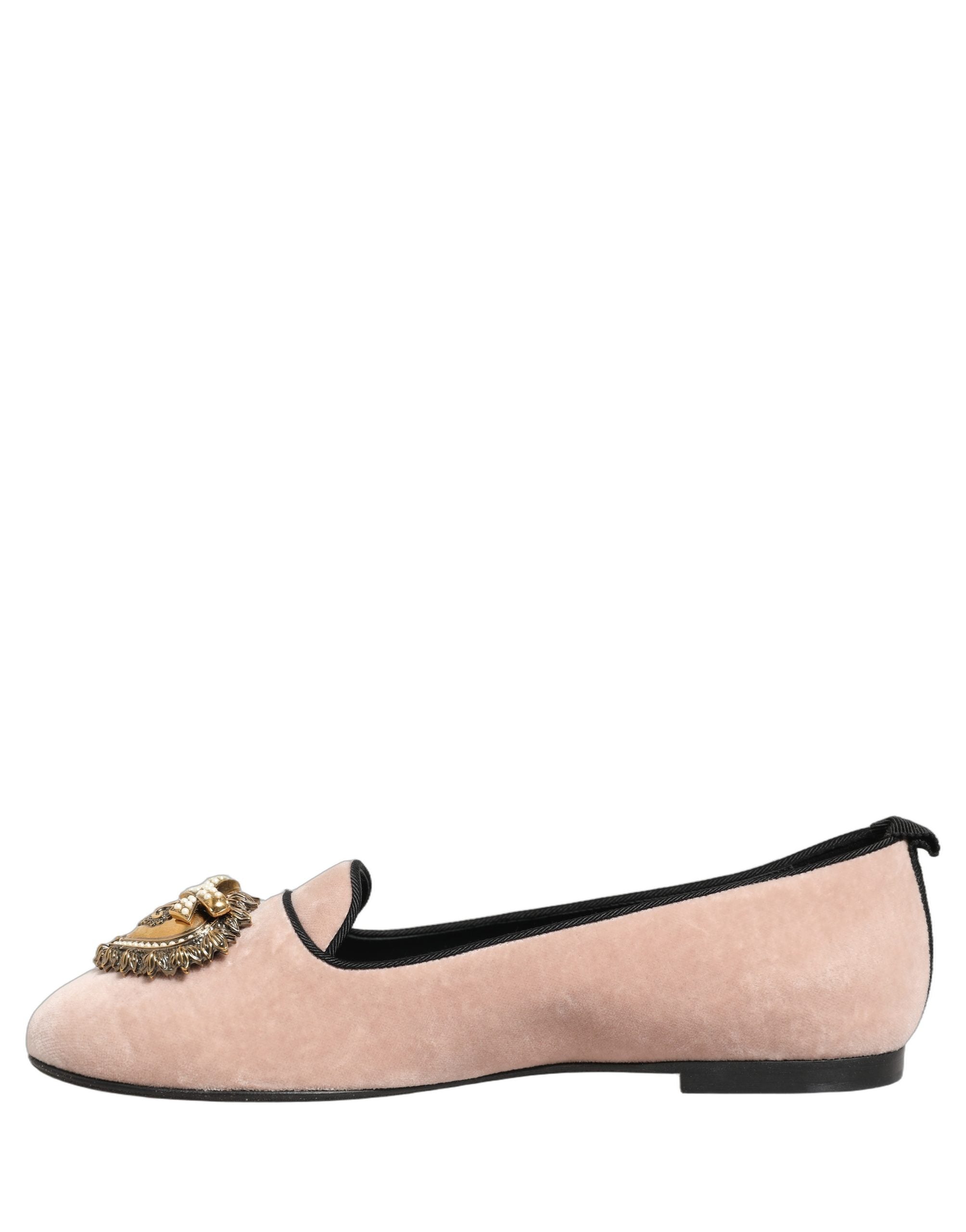 Dolce & Gabbana Dolce & Gabbana Pink Velvet Devotion Loafers Flats Women's Shoes