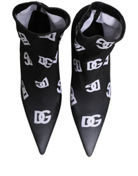 Dolce & Gabbana Black Logo Stretch Heels Ankle Boots Women's Shoes