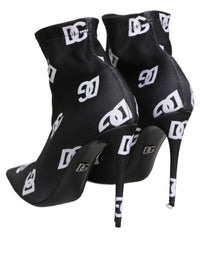 Dolce & Gabbana Black Logo Stretch Heels Ankle Boots Women's Shoes