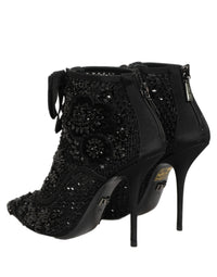 Dolce & Gabbana Black Embellished Mesh Ankle Boots Women's Shoes