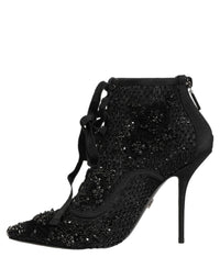 Dolce & Gabbana Black Embellished Mesh Ankle Boots Women's Shoes