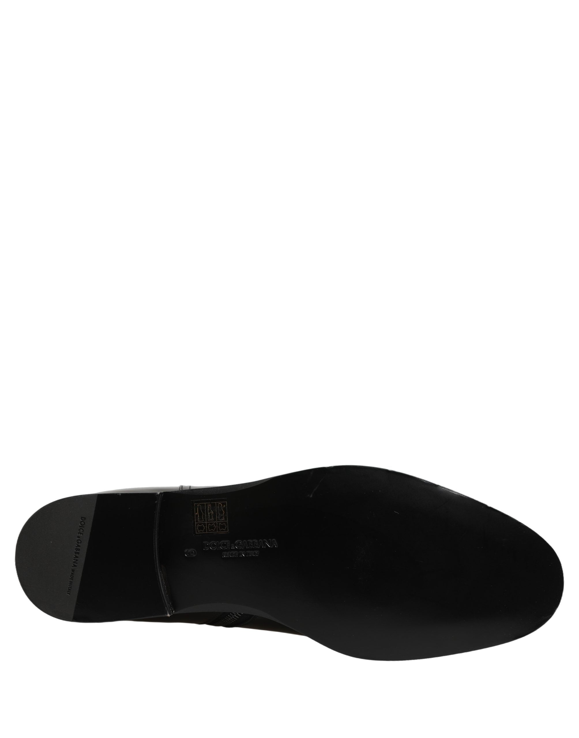 Dolce & Gabbana Black Leather Logo Buckle Mid Calf Boots Men's Shoes