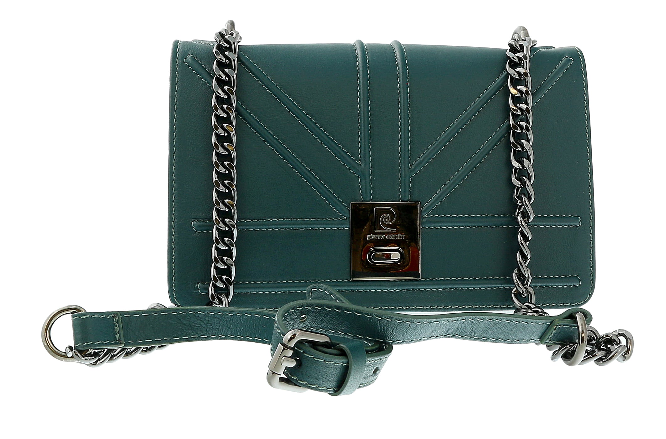 Pierre Cardin Teal Leather Large Structured Shoulder Bag