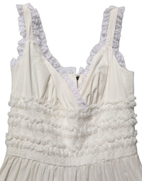 Dolce & Gabbana White Cotton Poplin Ruffled Midi Women's Dress