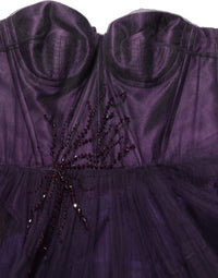 Dolce & Gabbana Purple Tiered Tulle Silk Long Gown Women's Dress