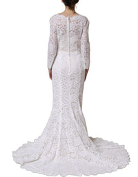 Dolce & Gabbana White Floral Lace Mermaid Long Gown Women's Dress