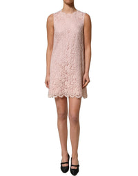 Dolce & Gabbana Pink Cotton Floral Lace Sleeveless Mini Women's Dress