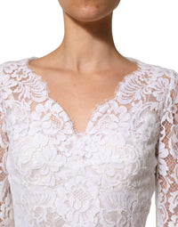 Dolce & Gabbana White Cotton Floral Lace Long Gown Women's Dress