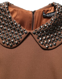 Dolce & Gabbana Brown Wool Rhinestone Embellished Midi Women's Dress