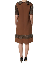 Dolce & Gabbana Brown Wool Rhinestone Embellished Midi Women's Dress