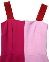 Dolce & Gabbana Two Tone Pink Wool Sleeveless Midi Women's Dress