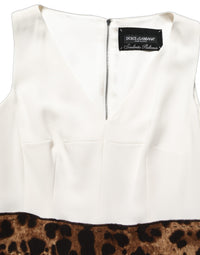 Dolce & Gabbana White Leopard Sleeveless Sheath Midi Women's Dress
