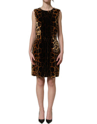 Dolce & Gabbana Brown Leopard Sleeveless Sheath Mini Women's Dress