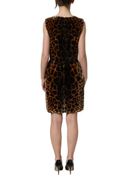 Dolce & Gabbana Brown Leopard Sleeveless Sheath Mini Women's Dress