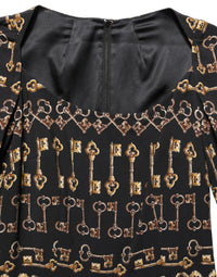 Dolce & Gabbana Black Key Print Long Sleeves Sheath Midi Women's Dress