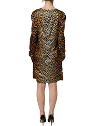 Dolce & Gabbana Brown Ocelot Print Long Sleeve Mini Women's Dress