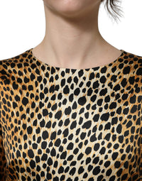 Dolce & Gabbana Brown Ocelot Print Long Sleeve Mini Women's Dress