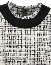 Dolce & Gabbana Multicolor Bouclé Tweed Frayed Trim Midi Women's Dress