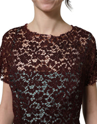 Dolce & Gabbana Multicolor Floral Lace Taffeta Pleated Midi Women's Dress