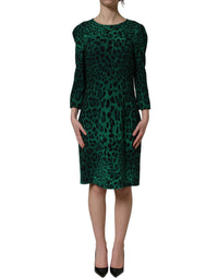 Dolce & Gabbana Green Leopard Print Silk Knee Length Women's Dress