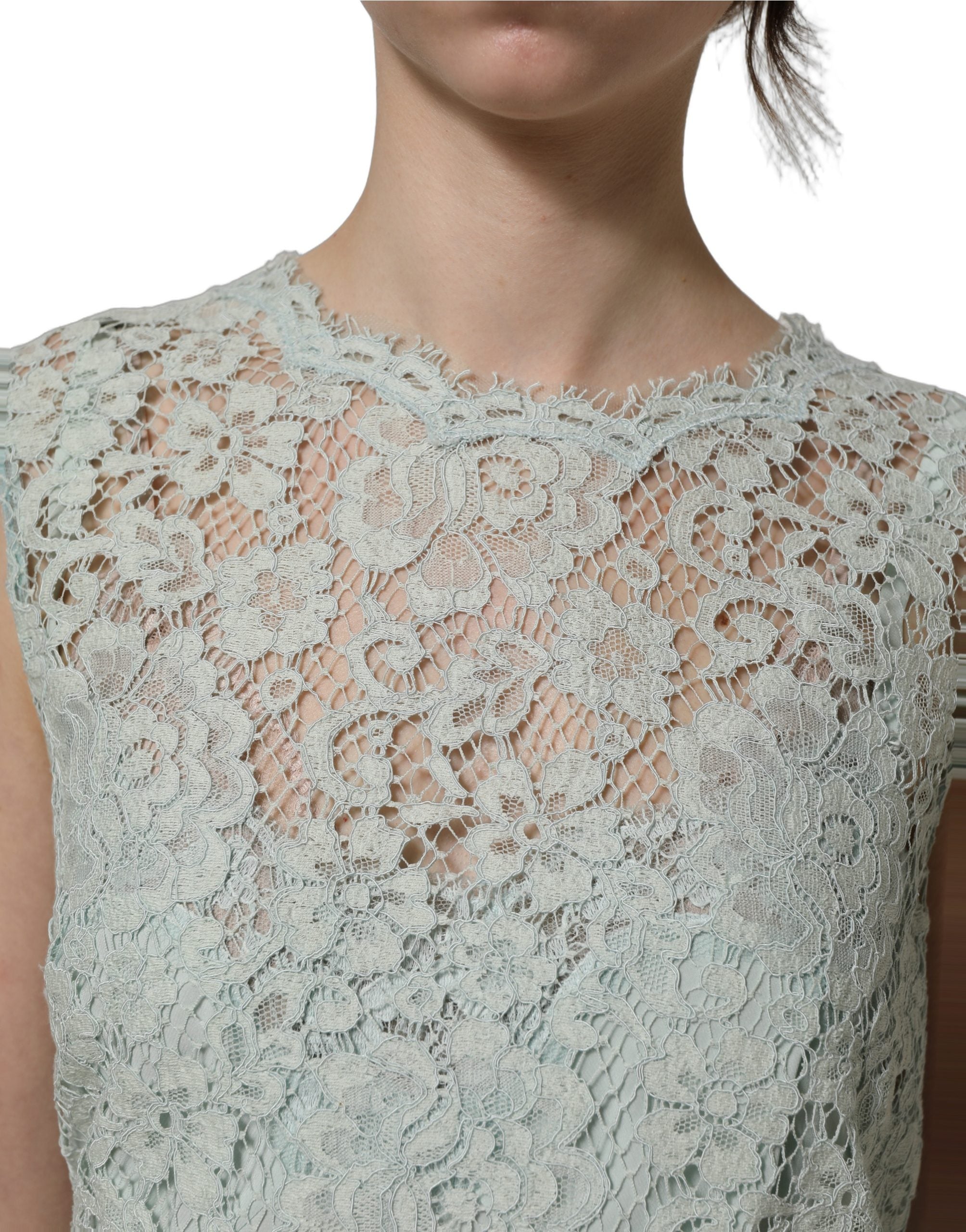 Dolce & Gabbana Dolce & Gabbana Mint Green Lace Sleeveless Knee Length Women's Dress