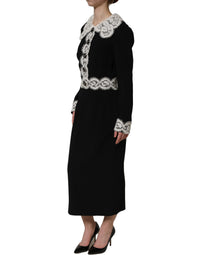 Dolce & Gabbana Black Lace Detailing Long Sleeves Midi Women's Dress