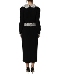 Dolce & Gabbana Black Lace Detailing Long Sleeves Midi Women's Dress