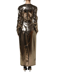 Dolce & Gabbana Metallic Gold Polyester LongSleeve Maxi Women's Dress