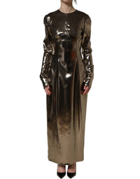 Dolce & Gabbana Metallic Gold Polyester LongSleeve Maxi Women's Dress