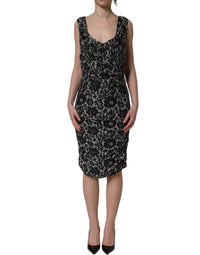 Dolce & Gabbana Black White Floral Lace Sleeveless Midi Women's Dress