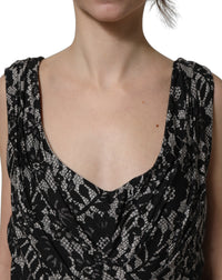 Dolce & Gabbana Black White Floral Lace Sleeveless Midi Women's Dress