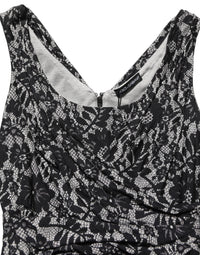 Dolce & Gabbana Black White Floral Lace Sleeveless Midi Women's Dress