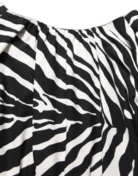 Dolce & Gabbana Black White Zebra Ruched Silk Mini Women's Dress