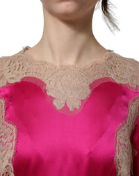 Dolce & Gabbana Fuchsia Pink Lace Detail A-line Midi Women's Dress