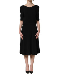 Dolce & Gabbana Black Viscose Short Sleeve A-line Midi Women's Dress