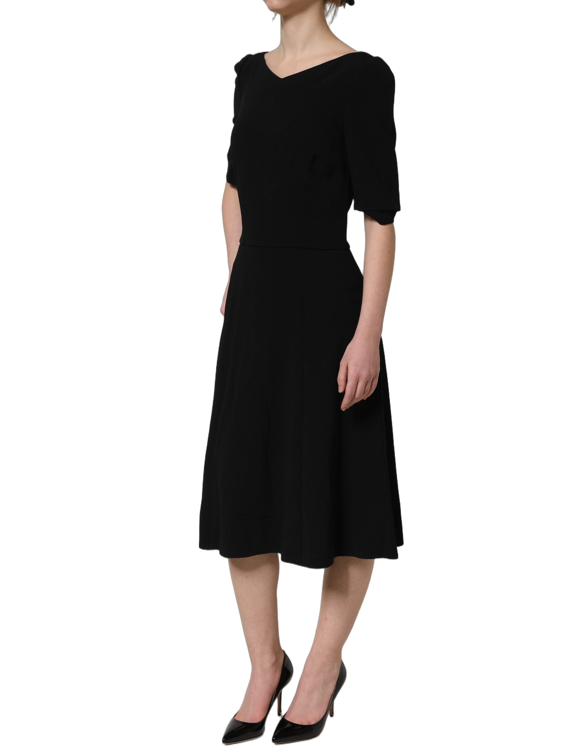 Dolce & Gabbana Black Viscose Short Sleeve A-line Midi Women's Dress – Bluefly