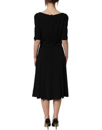 Dolce & Gabbana Black Viscose Short Sleeve A-line Midi Women's Dress