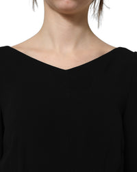 Dolce & Gabbana Black Viscose Short Sleeve A-line Midi Women's Dress