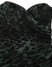 Dolce & Gabbana Green Leopard Print Bustier Draped Midi Women's Dress